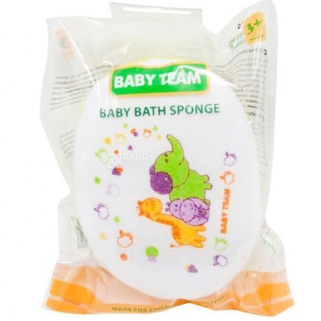 Baby Team, 1 шт., Губка-спонж для купания, Бэби Тим, хлопок, с 3-х месяцев