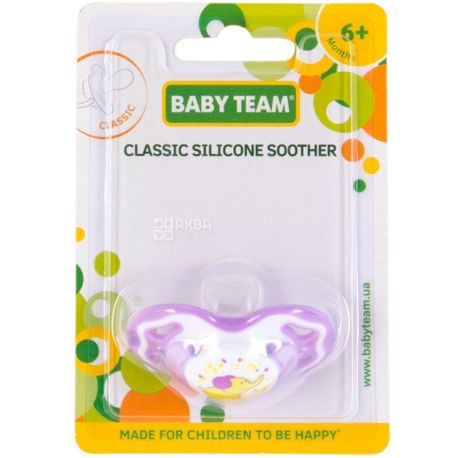 Baby Team, Пустышка силиконовая Бэби Тим, классическая, с 6-ти месяцев
