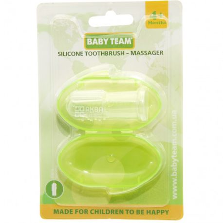 Baby Team, 1 шт., Зубна щітка-масажер Бебі Тім, у футлярі, силікон, в асортименті, з 4-х місяців