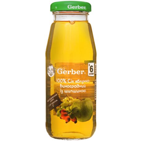 Gerber, 175 ml, Gerber, natural Juice, Apple-grape-rose hip, from 6 months