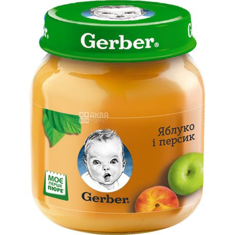 Gerber, 130 г, Гербер, Пюре фруктове дитяче з 6-ти місяців, Яблуко-Персик