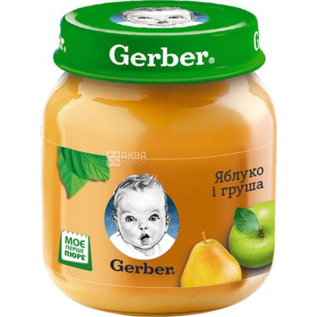 Gerber, 130 г, Гербер, Пюре фруктове дитяче з 6-ти місяців, Яблуко-Груша
