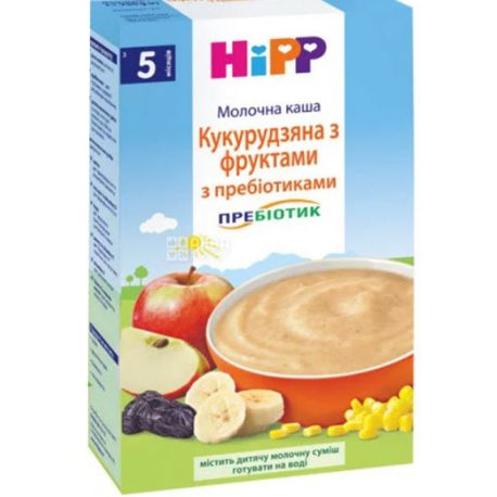 HiPP, 250 г, Хіпп, Молочна каша, Кукурудзяна з фруктами, з пребіотиками, з 5-ти місяців