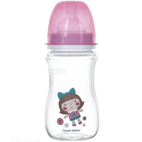 Canpol Babies, EasyStart, 240 мл, Канпол, Антиколиковая бутылочка, с широким отверстием, розовая 