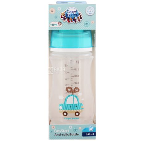 Canpol Babies, EasyStart, 240 мл, Канпол, Антиколиковая бутылочка, с широким отверстием, синяя