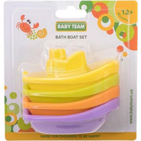 Baby Team, 4 pcs, Baby Tim Bath Toy Set, Boat, from 1 year old
