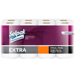 Selpak Extra, 8 рул, Рушники паперові Селпак Екстра, 2-шарові, білі, 12,5 м, 100 аркушів, 125х230 мм
