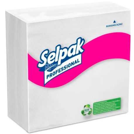 Selpak Eco, 500 шт., Салфетки белые Селпак, однослойные, 30х30 см