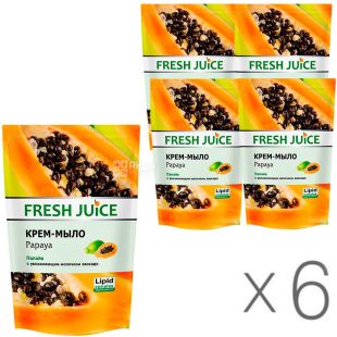 Fresh Juice Papaya, 460 мл, Упаковка 6 шт., крем-мыло Фреш Джус, Папайя с увлажняющим молочком авокадо, запаска
