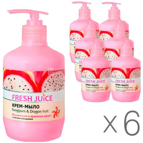 Fresh Juice, Frangipani-Dragon Fruit, 460 мл, Фреш Джус, Крем-мыло Франжипани и Драконов фрукт, Упаковка 6 шт.