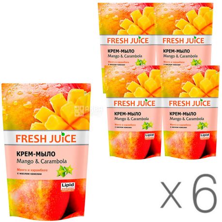 Fresh Juice Mango-Carambola, 460 мл, Фреш Джус, Крем-мило Манго і Карамбола, з маслом камелії, Упаковка 6 шт.
