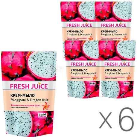 Fresh Juice, Frangipani-Dragon Fruit, 460 мл, Фреш Джус, Крем-мило Франжіпані і Драконів фрукт, Упаковка 6 шт.