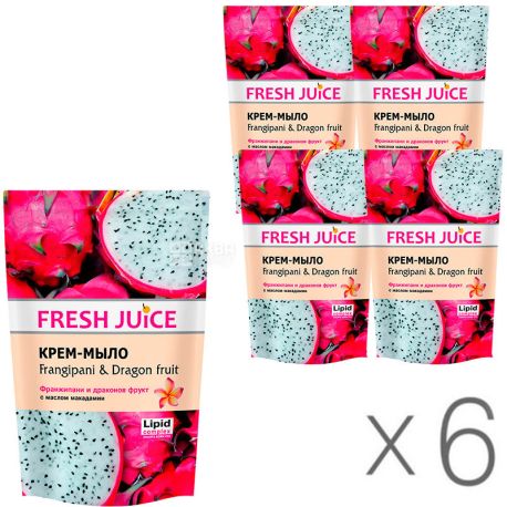 Fresh Juice, Frangipani-Dragon Fruit, 460 мл, Фреш Джус, Крем-мыло Франжипани и Драконов фрукт, Упаковка 6 шт.