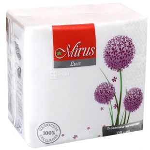 Mirus, 100 шт, Серветки паперові Мірус, одношарові, білі, 33х33 см
