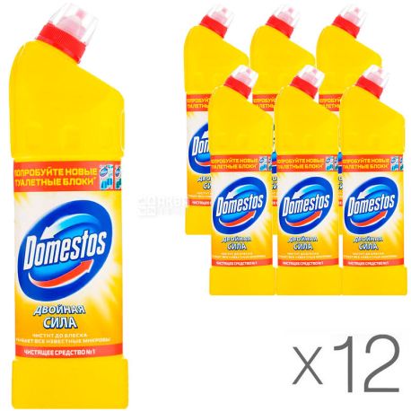 Domestos, 1 л, Упаковка 12 шт., Доместос, Средство чистящее, универсальное, Лимонная Свежесть