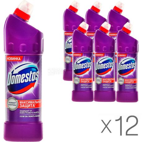 Domestos, 1 л, Упаковка 12 шт., Средство чистящее, универсальное, Свежесть Лаванды