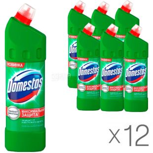 Domestos, 1 л, Упаковка 12 шт., Засіб для чищення для унітазу, універсальне, Хвойна Свіжість