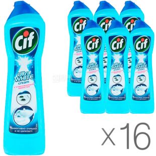 Cif, Ультра Уайт, 500 мл, Упаковка 16 шт., Сіф, Крем для чищення з ефектом відбілювання