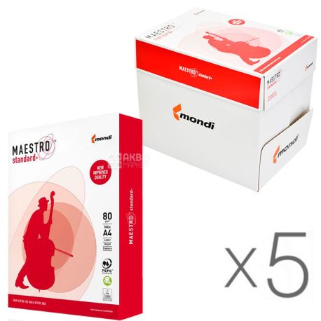 Maestro Standart, упаковка 5 шт., 500 л, Бумага А4, 80 г/м2, класс B+