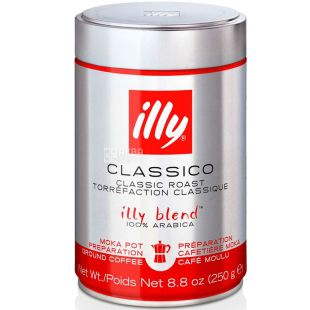 illy Classico Moka, 250 г, Кава Іллі Мока, середнього обсмаження, мелений, ж/б