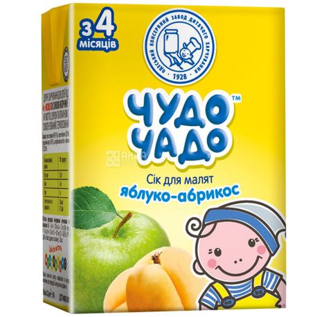 Чудо-Чадо, 0,2 л, Сок для детей, Яблоко-абрикос с мякотью, с 4-х месяцев