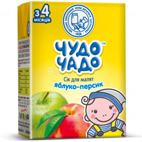 Чудо-Чадо, 200 мл, Сік для малят, Яблуко-персик з м'якоттю, з 4-х місяців