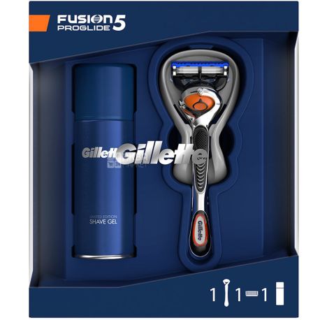 Gillette, Подарочный набор для мужчин, Бритва с 1 сменной кассетой Fusion ProGlide Flexball + Гель для бритья