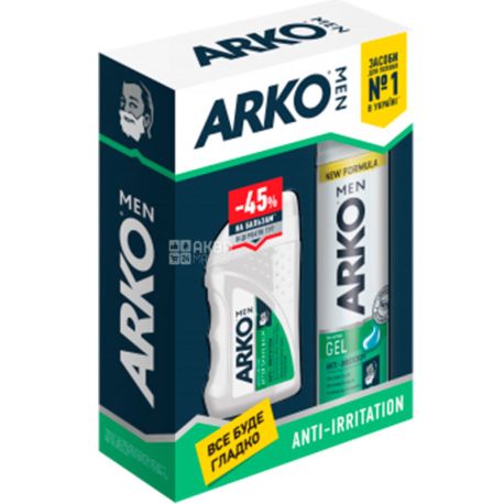 Arko Anti-Irritation, Подарочный набор для мужчин, для чувствительной кожи, Гель для бритья 200 мл + Бальзам 150 мл