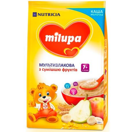 Milupa, 210 г, Мілупа, Каша молочна мультизлакова з фруктами