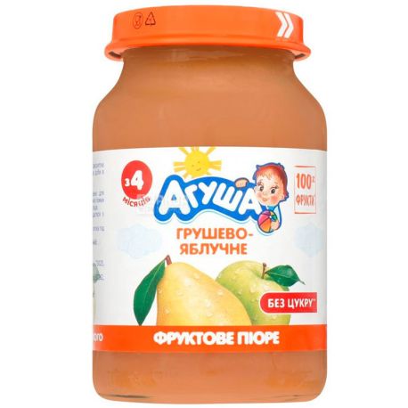 Агуша, 190 г, Фруктове пюре з 4-х місяців, Груша-Яблуко
