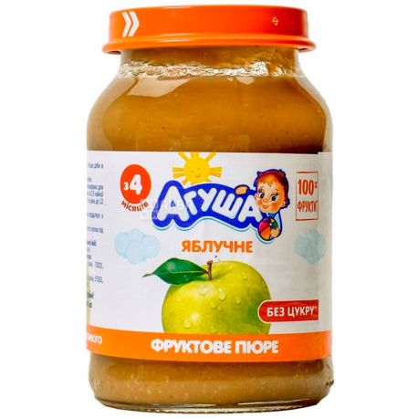 Агуша, 190 г, Фруктове пюре з 4-х місяців, Яблуко
