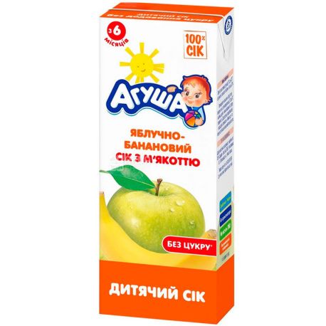 Agusha, 200 ml, Juice for children Apple-Banana, with pulp, from 6 months