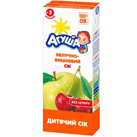 Агуша, 200 мл, Сок детский Яблоко-Вишня, осветленный, с 5-ти месяцев