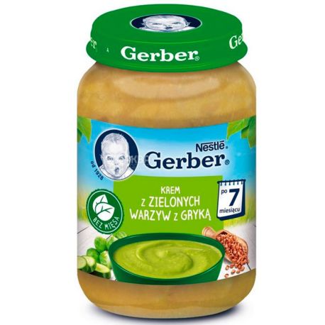Gerber, 190 г, Суп-пюре с зелеными овощами и гречкой 