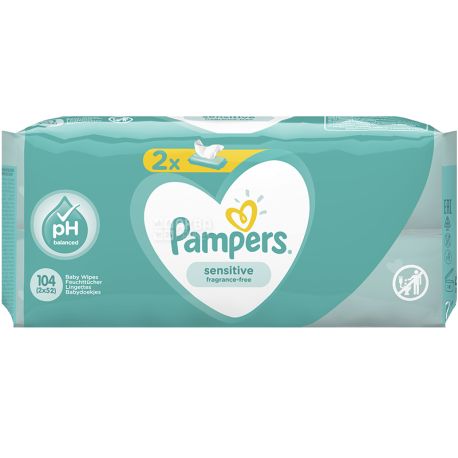 Pampers Sensitive, 2 х 52 шт., Памперс, Серветки вологі дитячі