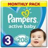 Pampers Active Baby, 208 шт, Памперс, Подгузники Актив Бэби, Размер 3, 6-10 кг