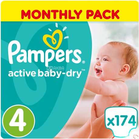 Pampers Active Baby, 174 pcs, Pampers, Active Baby diapers, Size 4, 9-14 kg