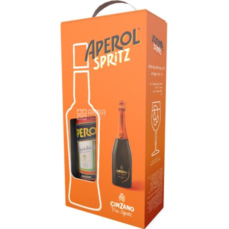 Aperol Aperetivo, 0,7 л Ликер + Cinzano Pro-Spritz, Вино игристое белое сухое 0,75 л, Набор подарочный