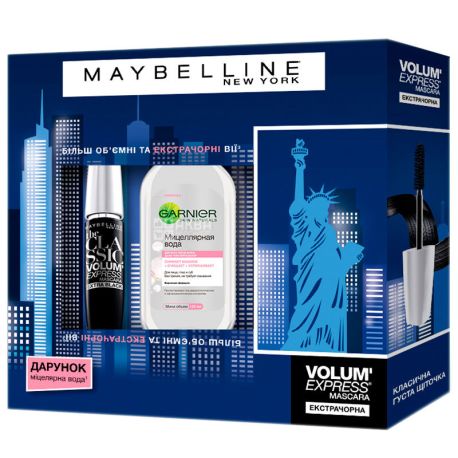 Maybelline New York, Подарочный набор для женщин, Тушь для ресниц 10 мл, Мицеллярная вода 125 мл