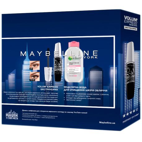 Maybelline New York, Подарочный набор для женщин, Тушь для ресниц 10 мл, Мицеллярная вода 125 мл