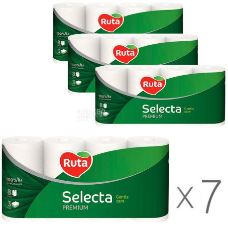Ruta Selecta, 8 рул., Упаковка 7 шт., Рута, туалетний папір Селекта, біла, 3 шари