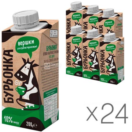 Burenka, pack of 24 pcs. 200 g, 10%, cream, Ultrapasteurized
