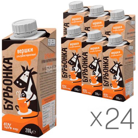Burenka, Cream 15%, 0.2 l, Packaging 24 pcs.