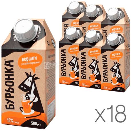 Burenka, Cream 15%, 0.5 l, Packaging 24 pcs.
