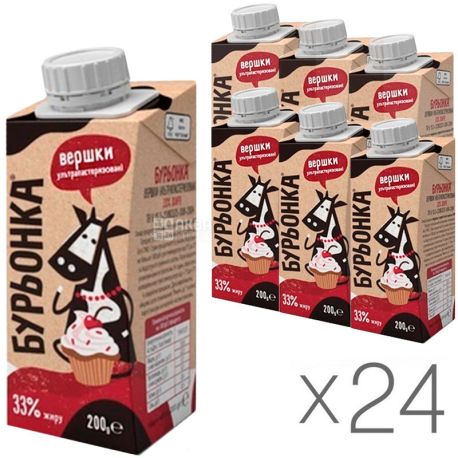 Burenka, Cream 33%, 0.2 l, Packaging 24 pcs.