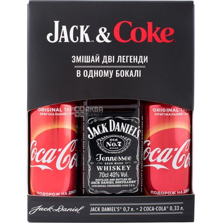 Jack Daniel's Old No.7, 0,7 л & Coca-Cola, 2 шт. * 0,33 л, ж/б