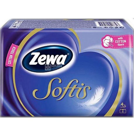 Zewa Softis, 10 шт., Зева Софтикс, Носовые платочки бумажные, 4-х слойные