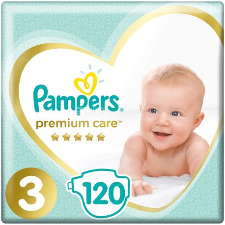 Pampers Premium Care, 120 шт., Памперс, Підгузки, Розмір 3, 6-10 кг