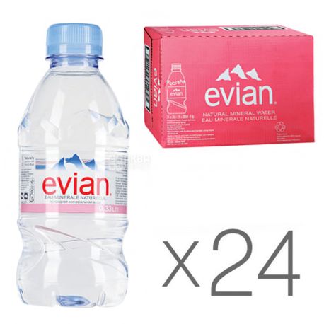 Evian, 0,33 л, Упаковка 24 шт., Евіан, Вода негазована, ПЕТ