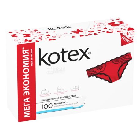 Kotex, 100 шт., прокладки, normal ежедневные